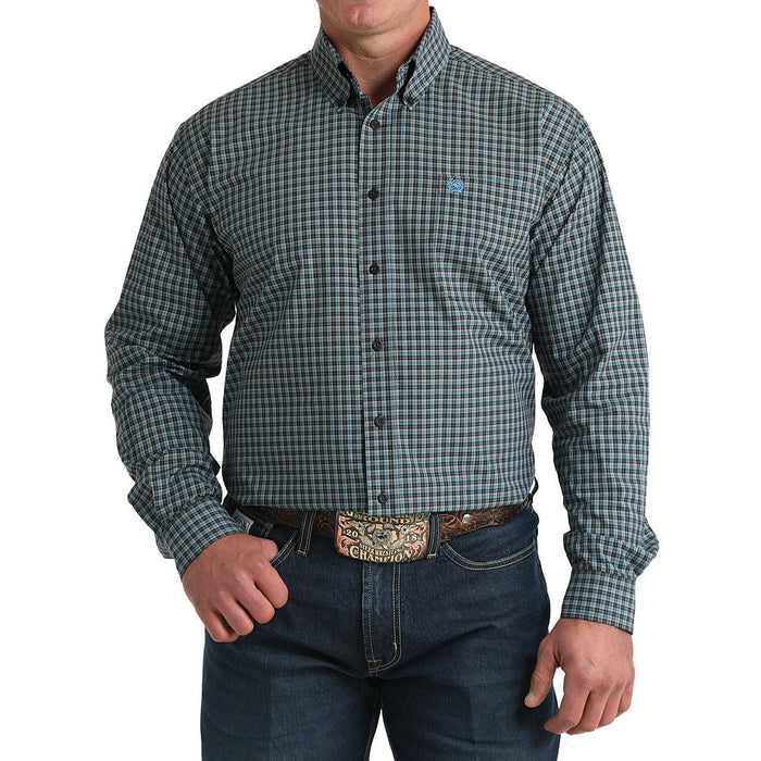 Men's Brown Plaid Long Sleeve Button Shirt