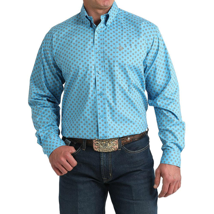 Men's Blue Floral Long Sleeve Button Shirt