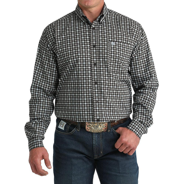 Men's Brown Long Sleeve Button Print Shirt