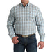 Men's Light Blue Long Sleeve Button Plaid Shirt