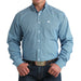 Men's Blue Printed Long Sleeve Button Shirt