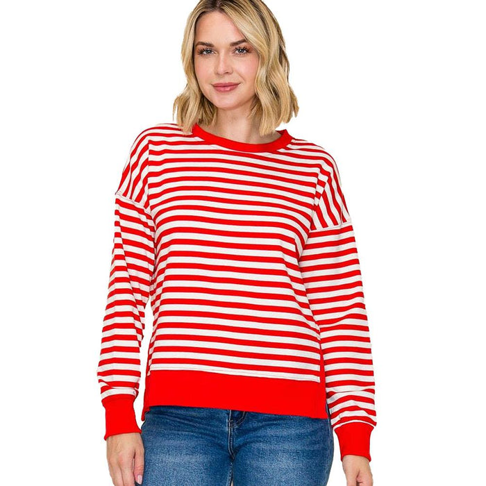 Women's Red Stripe Relaxed Fit Pullover