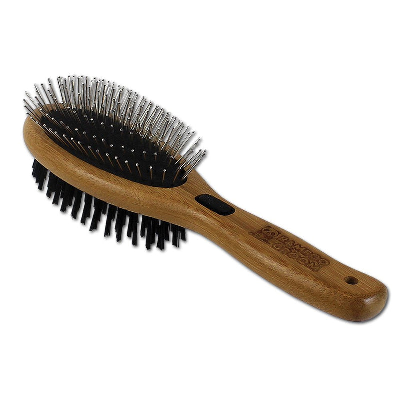 Bamboo Groom Combo Brush with Bristles & Stainless Steel Pins for Pets Large