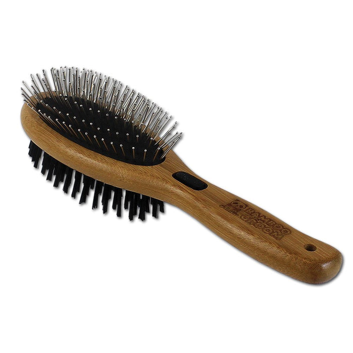 Bamboo Groom Combo Brush with Bristles & Stainless Steel Pins for Pets Large