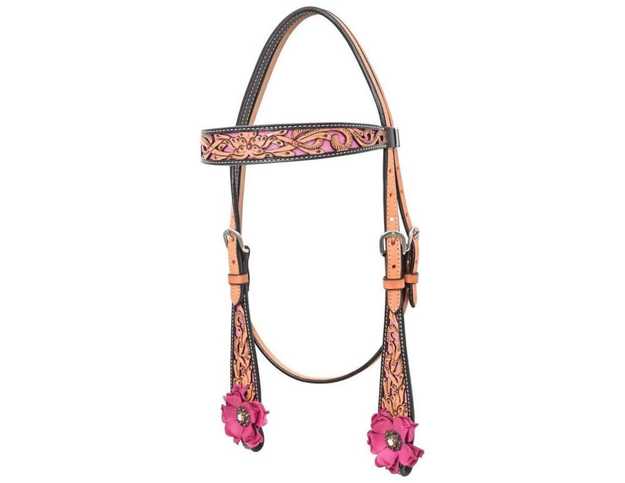 Malibu Pink Floral Filigree Browband Headstall
