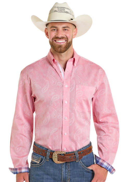 (WSL Mens Rose Paisley Jacquard Shirt Rose M