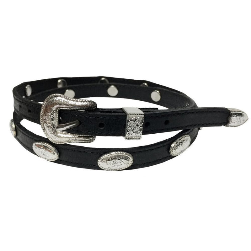 Genuine Leather Hatband with Oval Silver Conchos