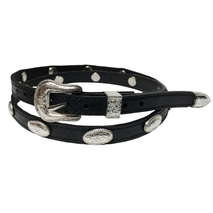 Genuine Leather Hatband with Oval Silver Conchos