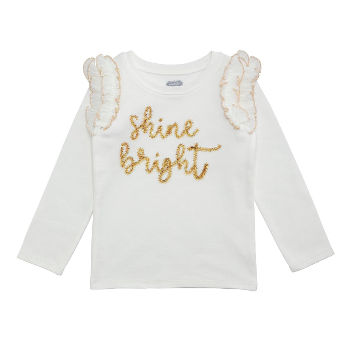 Girl's Christmas White Holiday Tinsel Long Sleeve Shirt