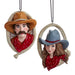 Weern Cowboy Cowgirl Head Ornament 2 Assorted