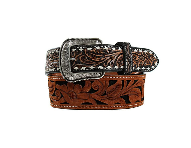 3D Men`s Buck Lace Tooled Floral Belt Size 46 Brown