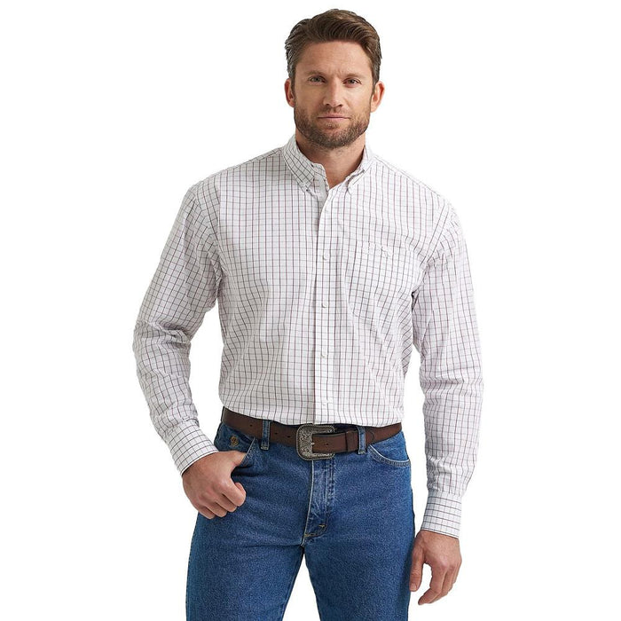Men's George Strait Wine & White Plaid Shirt