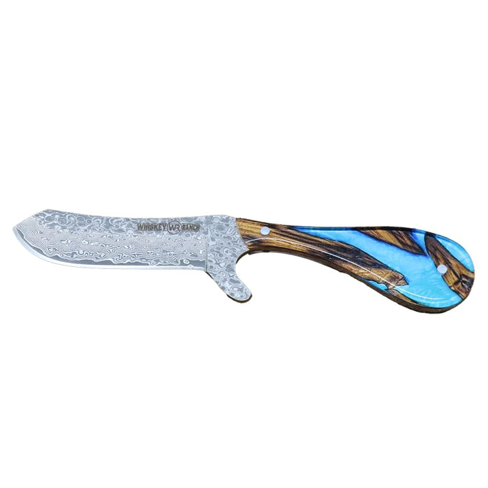 Bu utter 3 Fixed Blade Knife Damascus Steel w/Leather Sheath 3.5