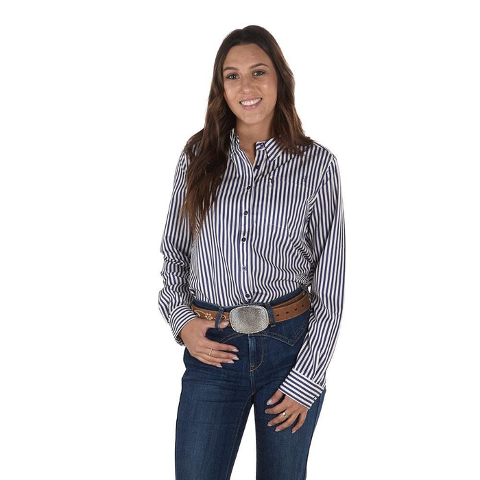 Women's Navy Striped Long Sleeve Shirt