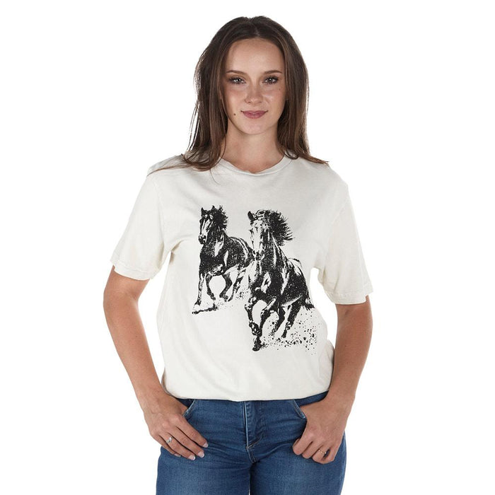 Women's Off White Running Horses Tee Shirt