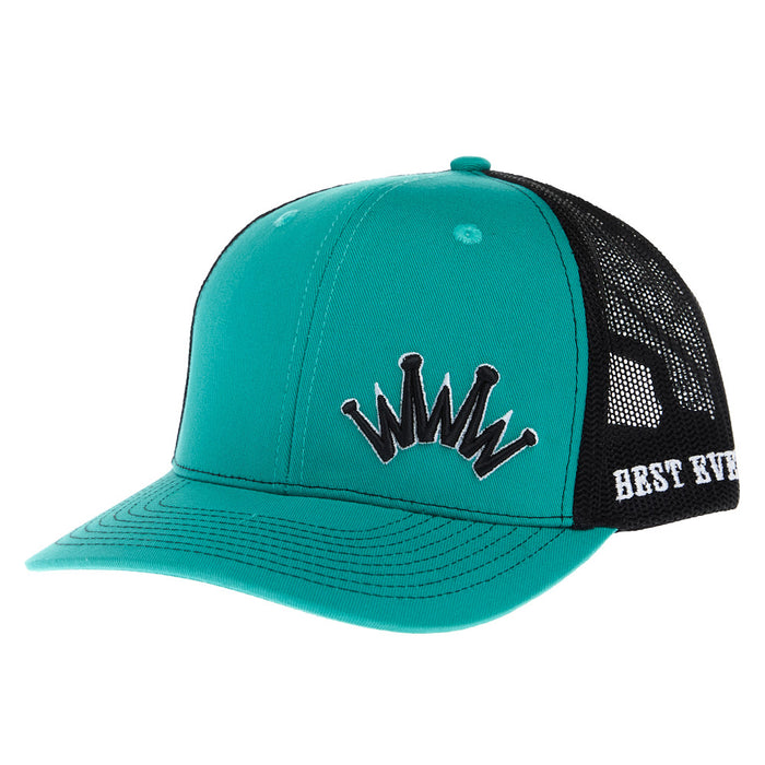 Turquoise Black Embroidered Crown Trucker Cap