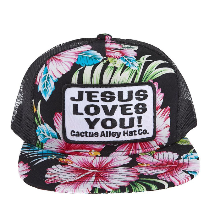 Black Floral Jesus Loves You Cap