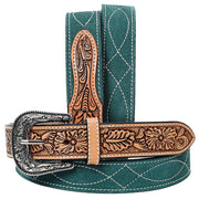 Green Suede Tooled Leather Belt