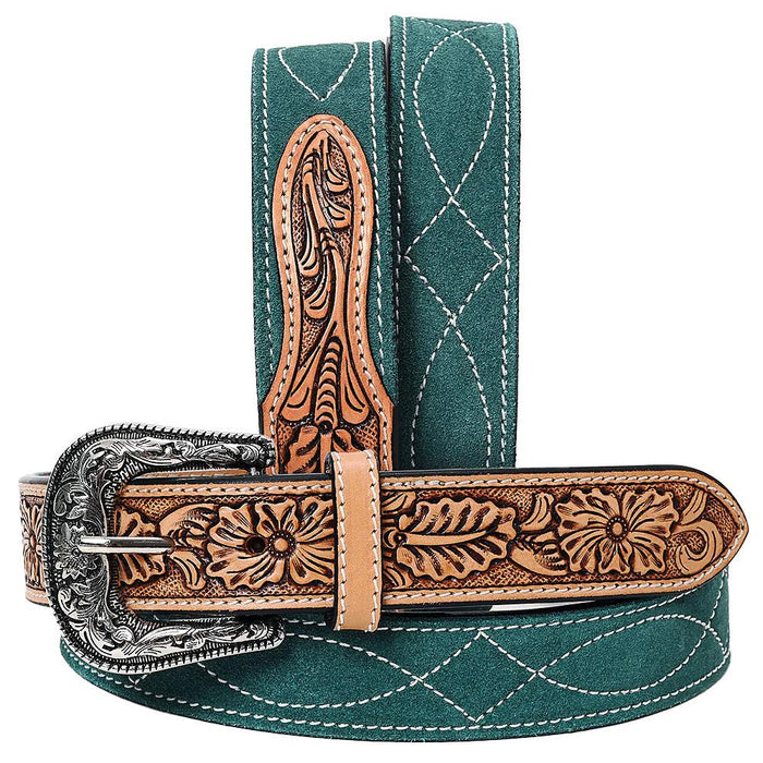 Green Suede Tooled Leather Belt