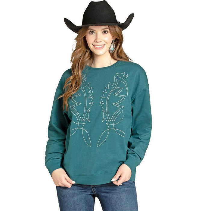 Women's Teal Boot Stitch Sweatshirt