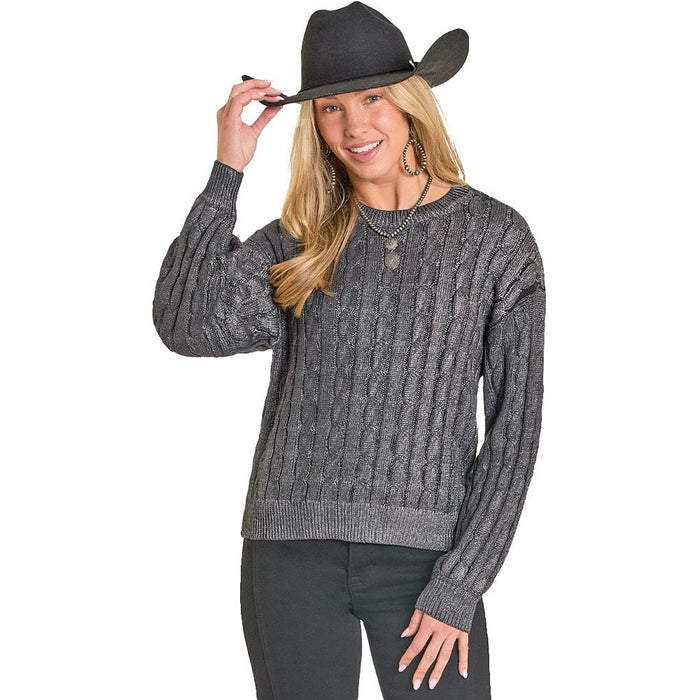 Women's Silver Cable Knit Sweater