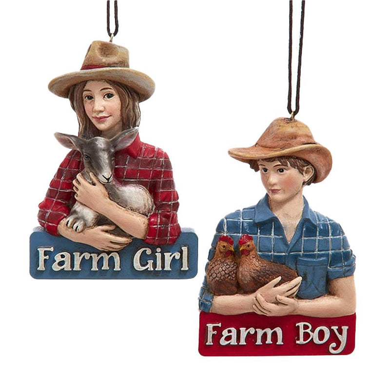 Farm Boy Farm Girl Ornament 2 Assorted