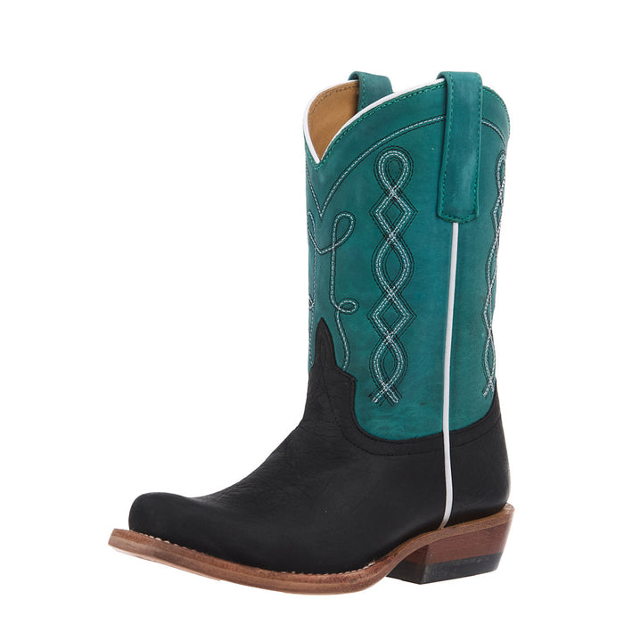 Kid's Black Oiled Shoulder and Seafoam Barcelona Cutter Toe Boot