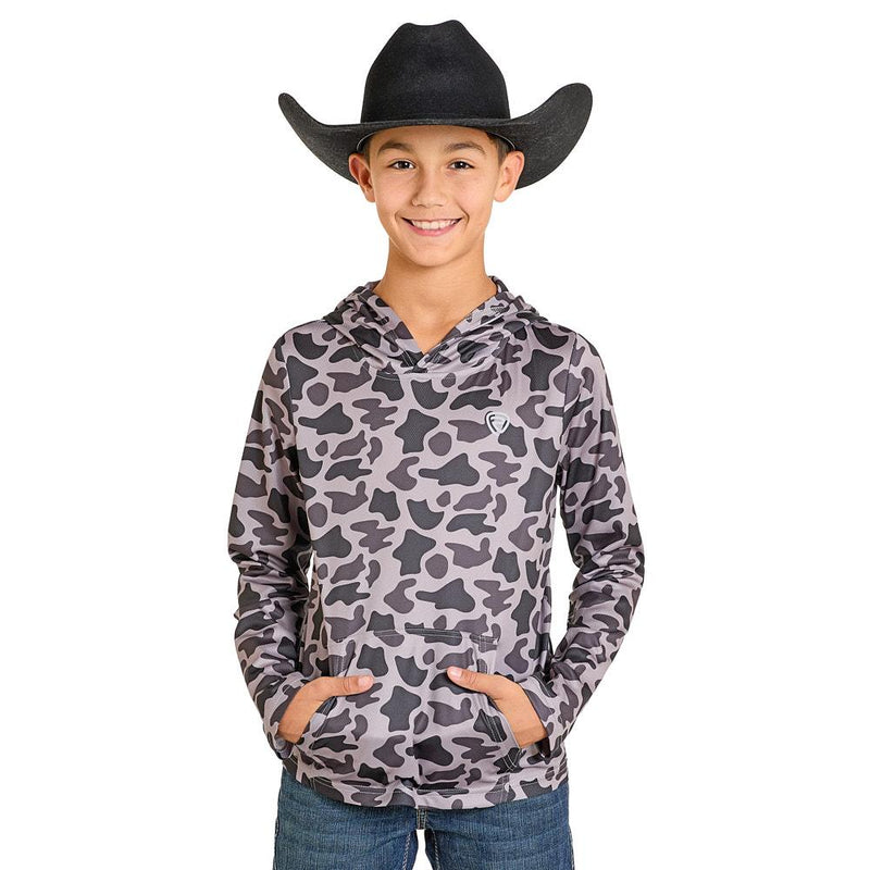 Boy's Grey Camo Performance Mesh Hoodie