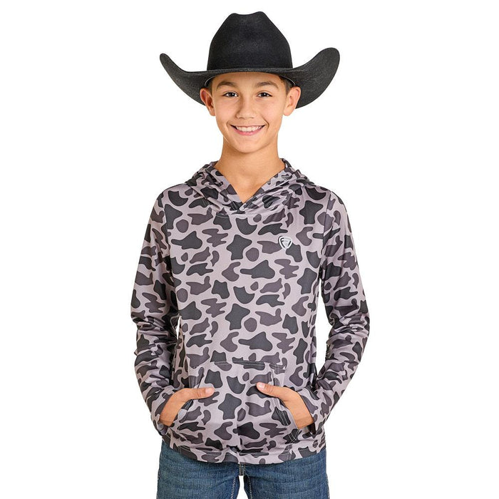 Boy's Grey Camo Performance Mesh Hoodie