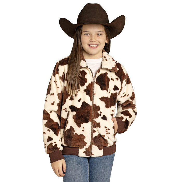 Girl's Cow Print Plush Jacket