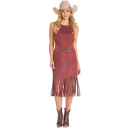 Women's Wine Microsuede Fringe Dress