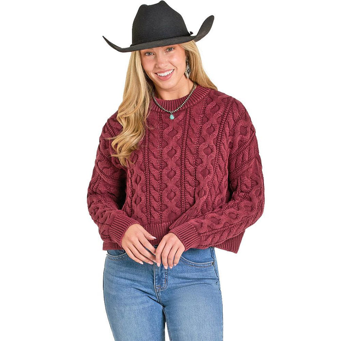 Women's Wine Wash Cable Knit Sweater