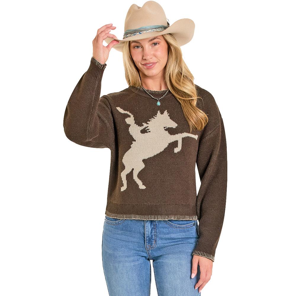 Rock & Roll Denim Women's Dark Brown Horse Rider Sweater