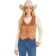 Women's Camel Boot Stitch Microsuede Vest