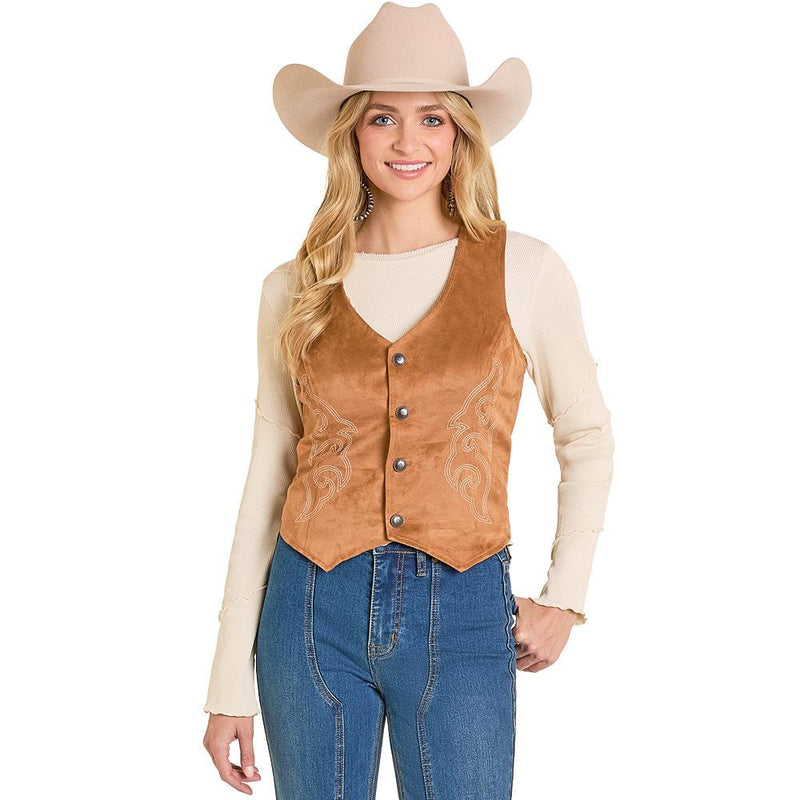 Women's Camel Boot Stitch Microsuede Vest