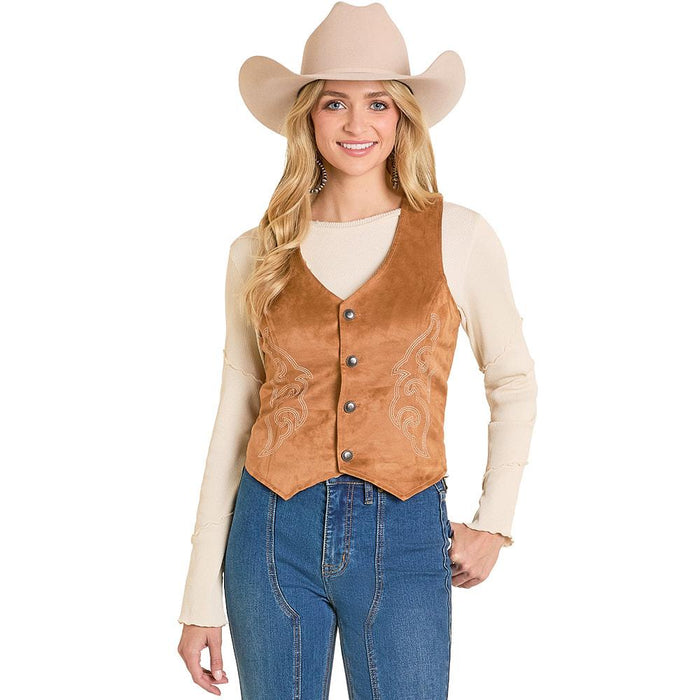 Women's Camel Boot Stitch Microsuede Vest