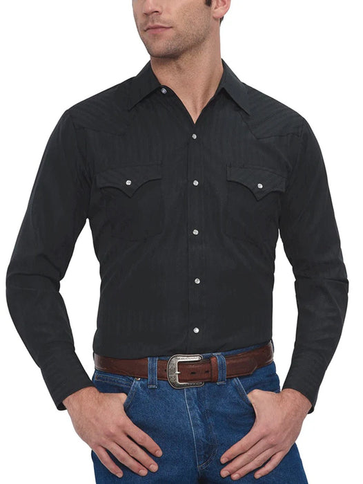 Men's Long Sleeve Tone On Tone Western Shirt Black