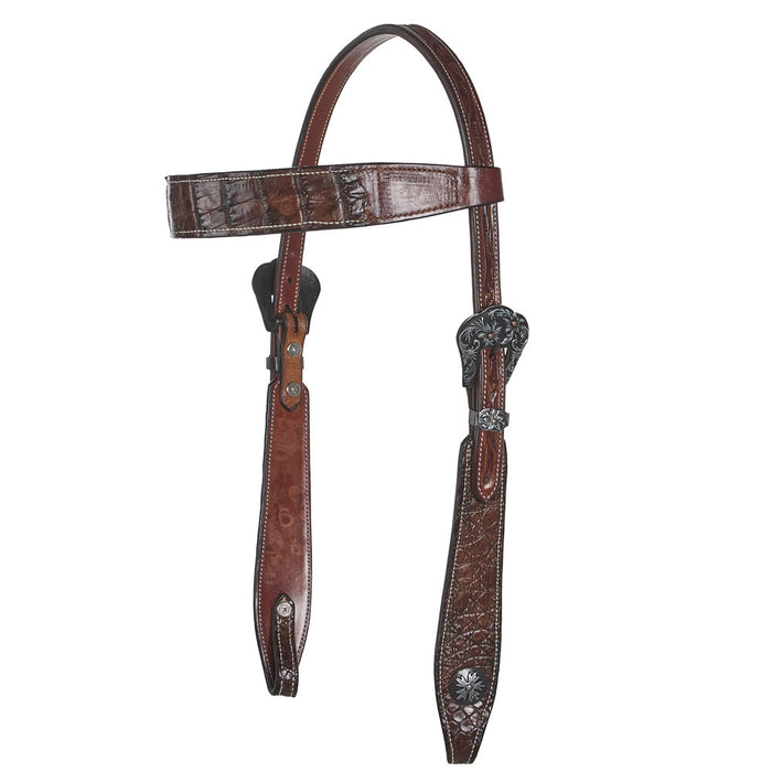 Brown Genuine Gator Overlay Browband Headstall
