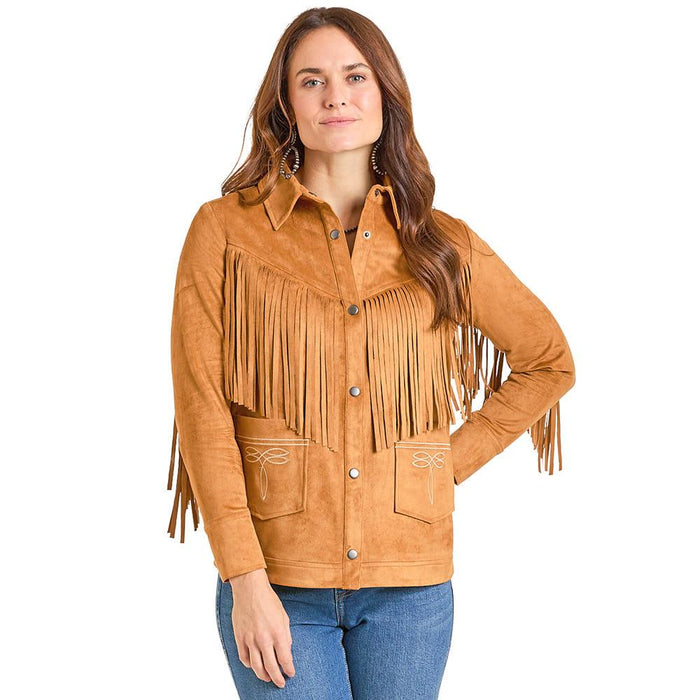 Women's Camel Microsuede Fringe Jacket