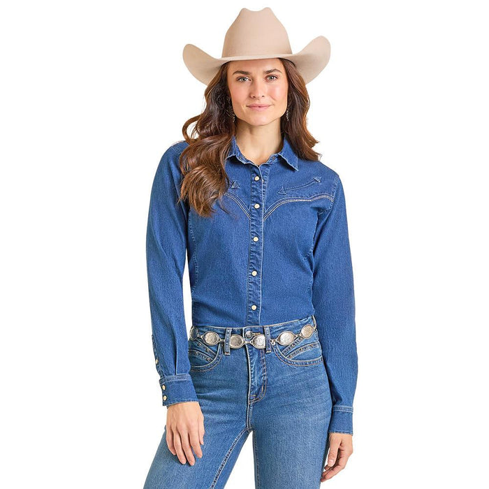 Women's Retro Denim Embroidered Shirt