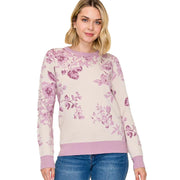 Women's Lavender Flower Jacquard Sweater