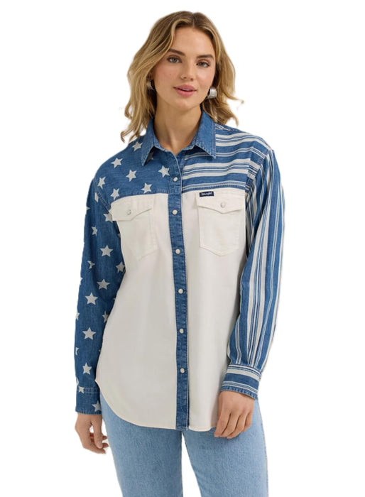 Women's Long Sleeve Denim Snap Top
