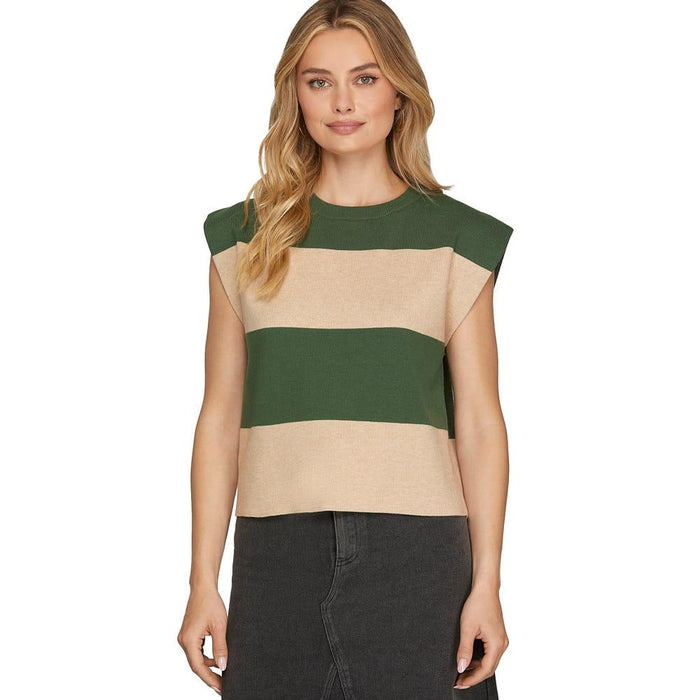 Women's Olive Striped Sweater