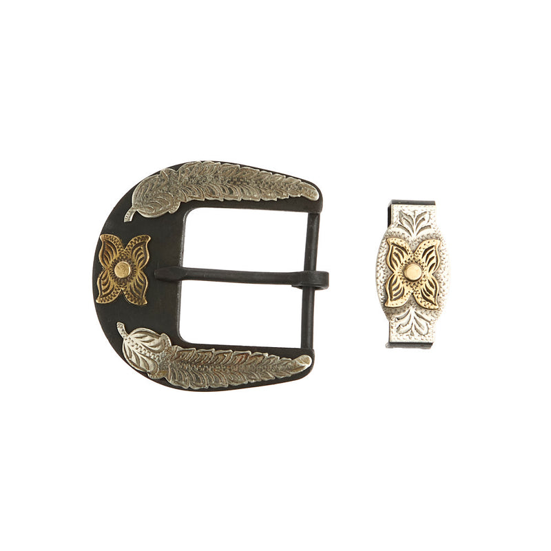 Leaf Black Iron Belt Buckle and Keeper