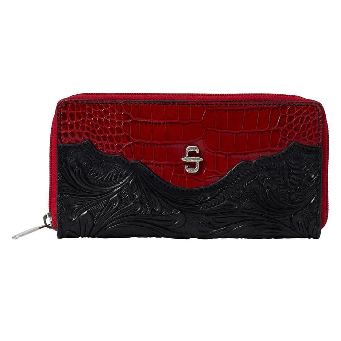 Red & Black Croco Embossed Leather Wallet