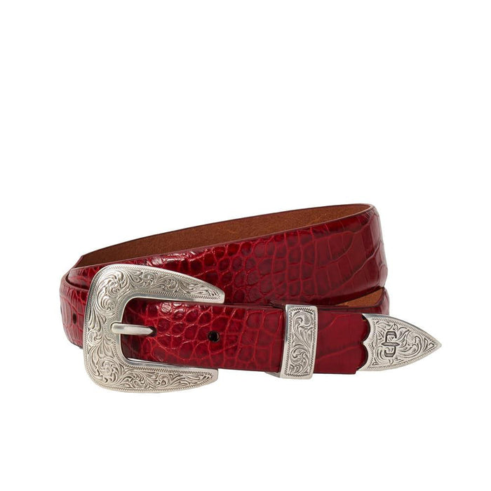 Women's Red Italian Leather Croc Belt