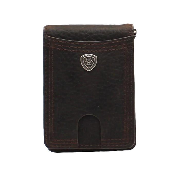 Men's Rowdy Shield Logo Brown Money Clip Bifold Wallet