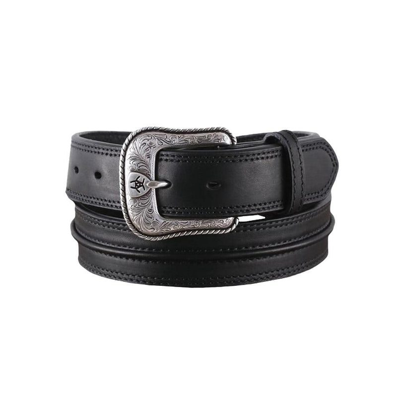 Black Leather Raised Pipe Belt