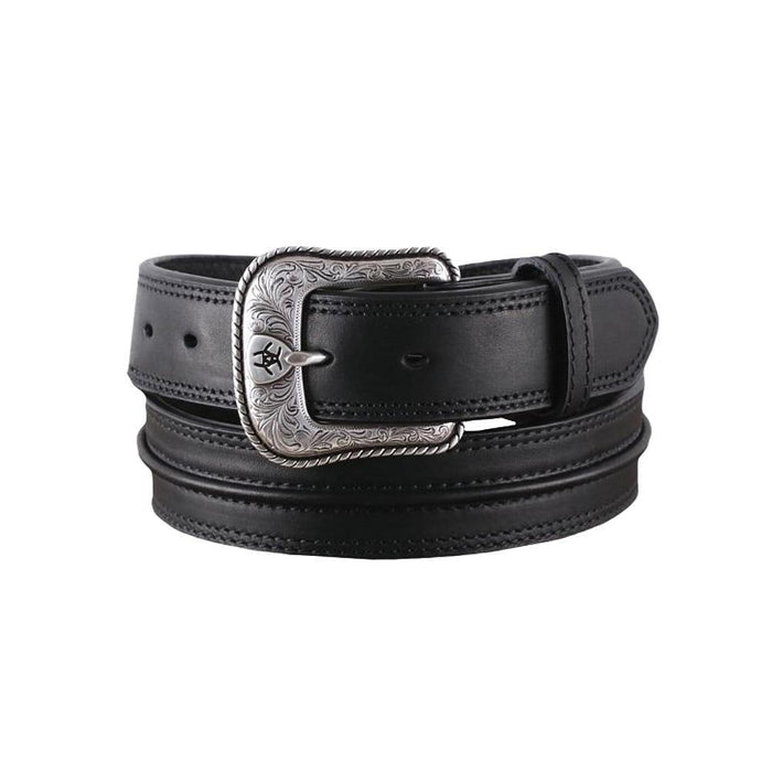 Black Leather Raised Pipe Belt