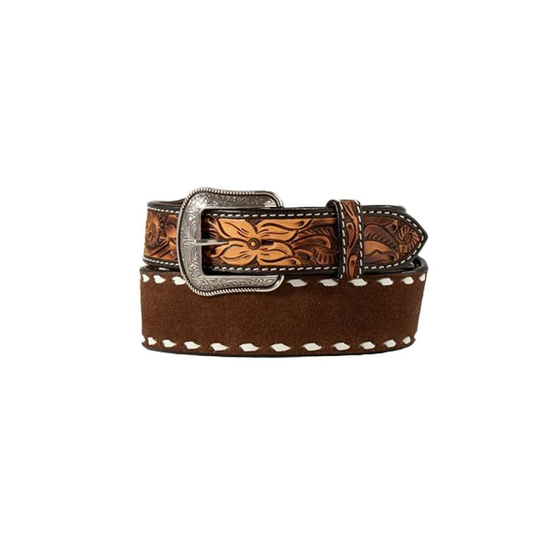 Men's Hand Tooled Roughout 3D Chocolate Belt